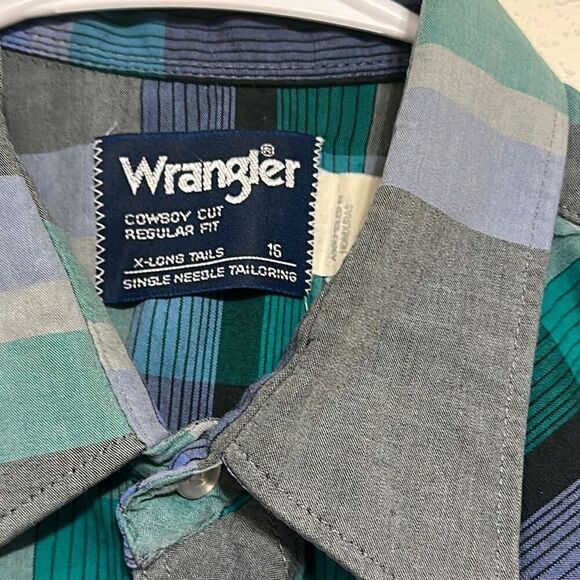 Wrangler Extra Long Tail Cowboy Cut 16 Pearl Snap Vintage - Picture 6 of 6